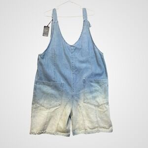 Chartou Denim Shortalls Women XL Blue NEW Ombre V-Neck Adjustable D-Ring Pockets